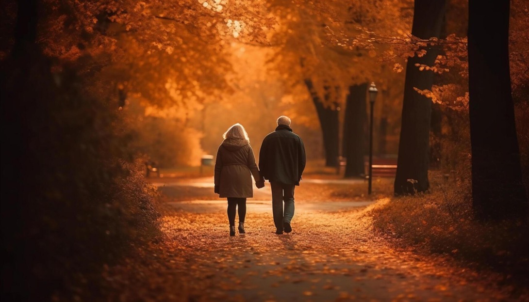 A person and person holding hands walking down a path with trees

Description automatically generated