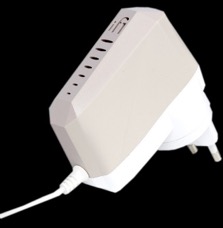 A white charger with plugs

Description automatically generated